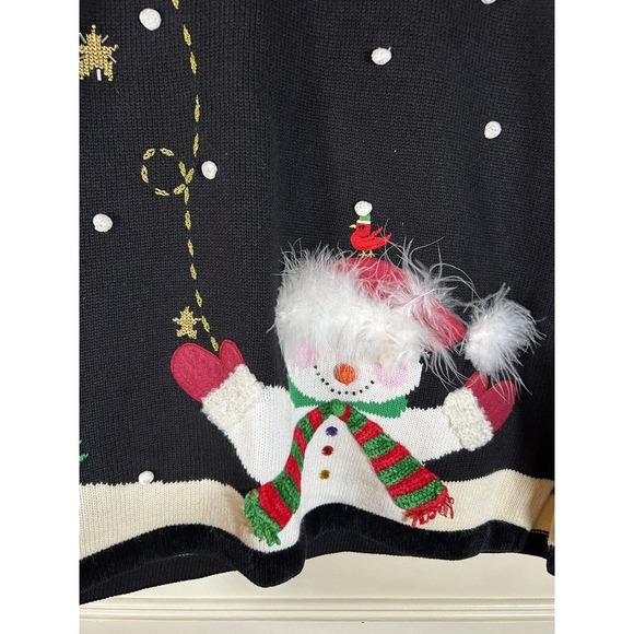 Vintage The Quacker Factory Snowman Christmas Sweater Ugly Christmas Black XL - Picture 2 of 11